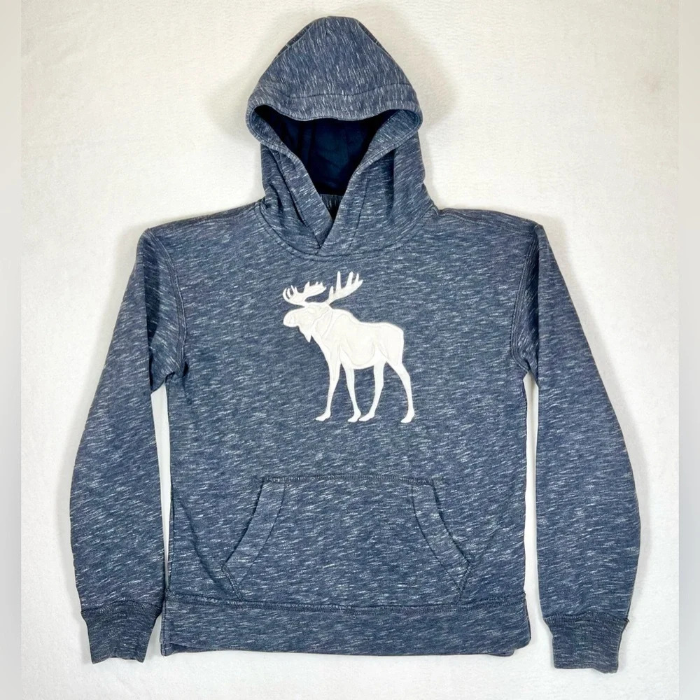 ABERCROMBIE KIDS‎ Pullover Blue Heather Moose Hoodie Sweatshirt 11/12 Preppy